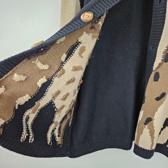 Vintage Giraffe Knit Cardigan Sweater M Black Brown Tan Christopher & Banks - Picture 6 of 9